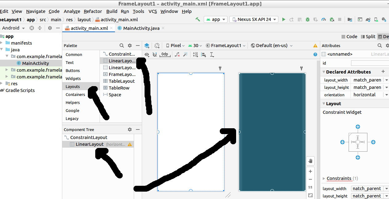 Constraint layout android studio не отображается