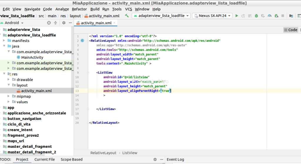 android studio listview from text to relativelayout