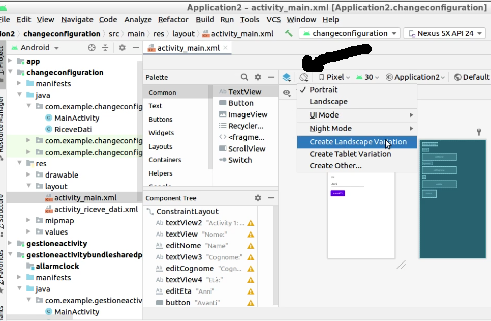 Android Studio – Comunicazione tra 2 Activity, con passaggio dei dati anche  Landscape – Algo and Math