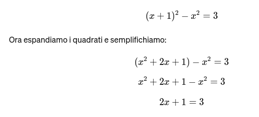 la differenza fra i quadrati di due numeri consecutivi è uguale a 3 ...